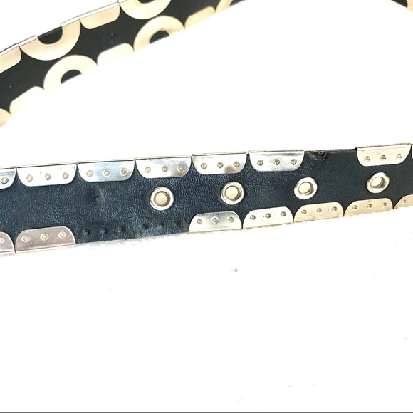 Vintage Donna Katz genuine bonded leather shiny metal disco art flashy belt - Picture 6 of 8